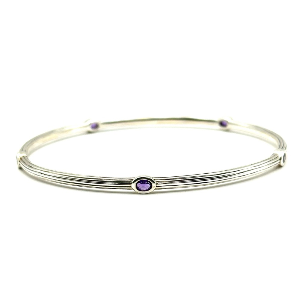 Lagos Sterling Silver Amethyst Fluted Station Bangle Bracelet